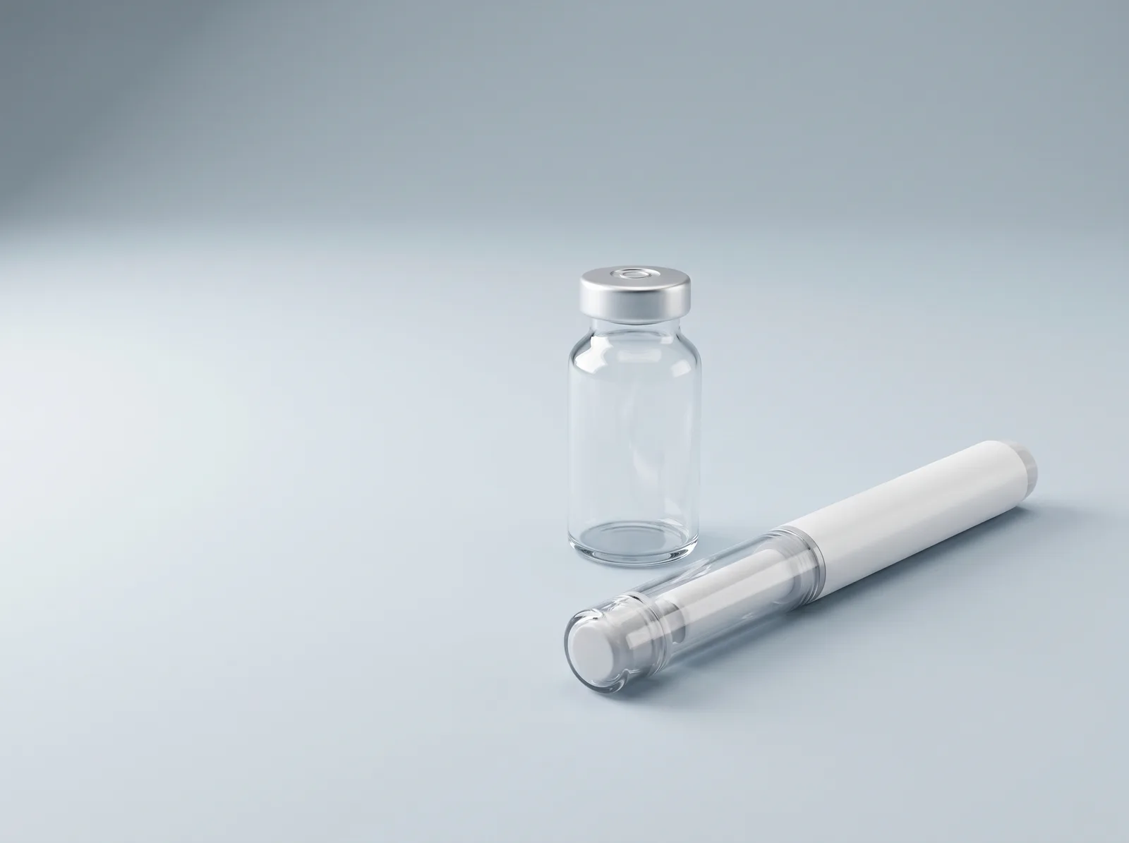 An unbranded medicine vial and injector pen